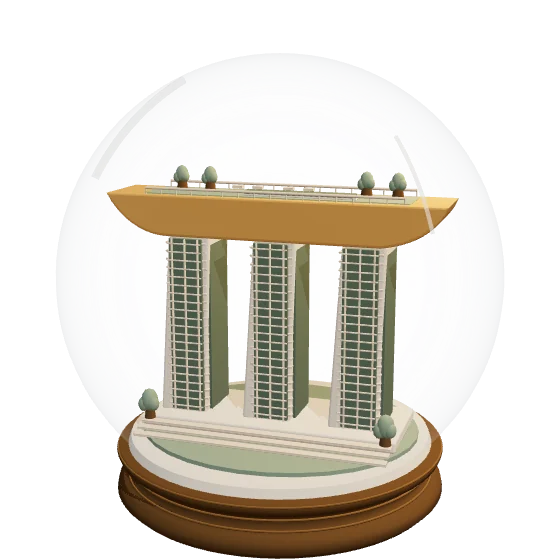 A snow globe with Marina Bay Sands: three towers supporting the boat-shaped SkyPark.